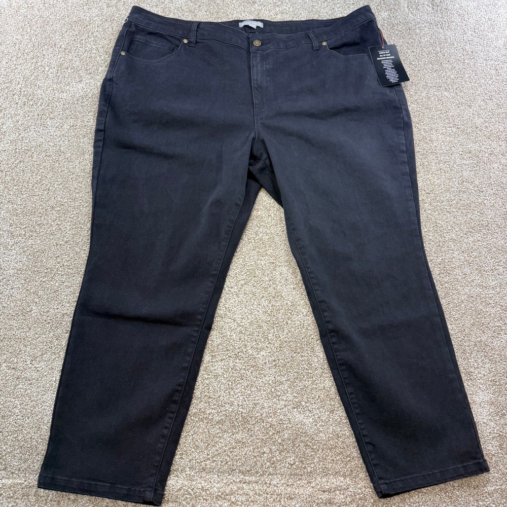 Woman Within Black Straight Leg Jeans 26W Petite Stretch Denim Plus Office Work